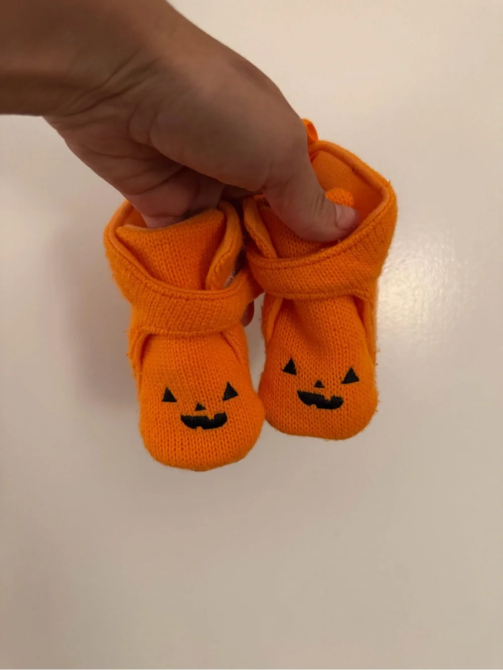 Carter's Bright Orange Pumpkin Knit Baby Booties with Strap